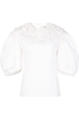 Carolina Herrera Floral appliqués puff sleeve blouse