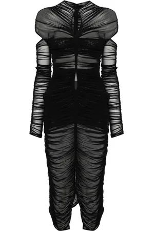 MUGLER Draped semi-sheer mesh dress