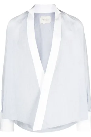 GREG LAUREN Pinstripe-print collarless shirt