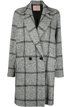Twin-Set Double-breasted check-print coat