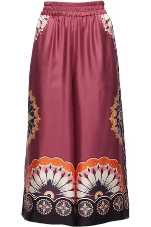 La DoubleJ Geometric-pattern cropped silk trousers
