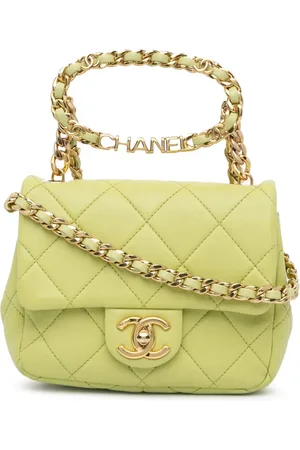 CHANEL 2021-2024 Mini Quilted Lambskin Oval Logo Chain Top Handle Flap crossbody bag