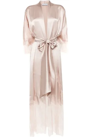 CARINE GILSON Lace-trim silk long robe