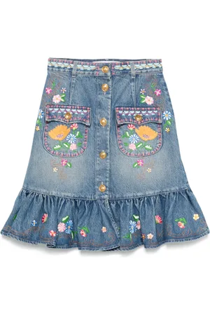 VALENTINO GARAVANI Floral-embroidered midi skirt