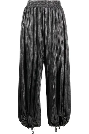 Styland Metallic-effect pleated cropped trousers