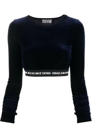 VERSACE Logo cropped long-sleeve top