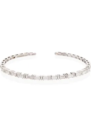 Suzanne Kalan 18kt white gold Linear Horizontal baguette diamond bangle