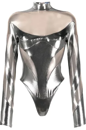 MUGLER Sheer-panelled metallic bodysuit