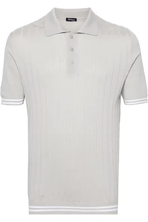 Kiton Striped-edge ribbed polo jumper