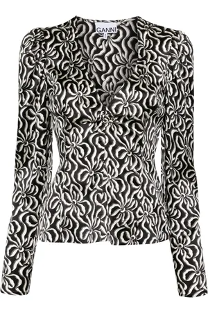 Ganni Graphic-print silk blouse