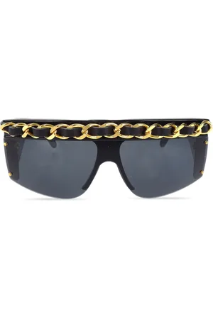CHANEL 1980-1990s chain-trimmed shield-frame sunglasses