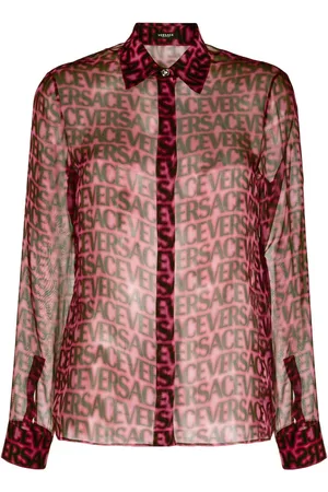 VERSACE Logo-print semi-sheer silk shirt
