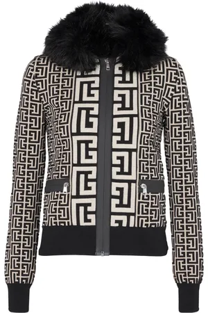 Balmain Faux fur collar monogram jacket