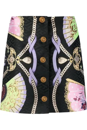 VERSACE Graphic-print Medusa Head button skirt