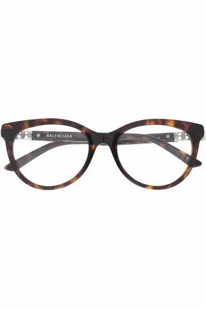 Balenciaga Double B logo tortoiseshell round-framed glasses