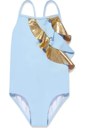 Nessi Byrd Gina ruffle metallic-trim swimsuit