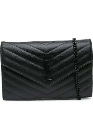 Saint Laurent 2016 Grain De Poudre Chevron Monogram Monochrome Envelope Chain Wallet crossbody bag