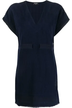 CHANEL Frayed detailing cap-sleeved dress
