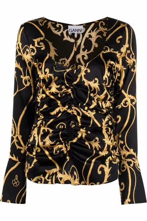 Ganni Ruched-detail printed top