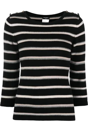 CHANEL 2010 CC-buttons striped cashmere jumper