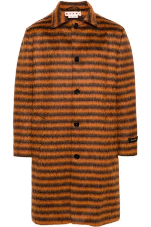 Marni Logo-appliqué striped single-breasted coat