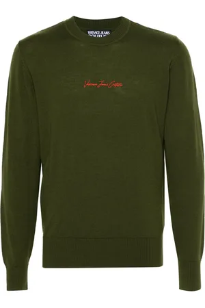 VERSACE Embroidered-logo wool jumper