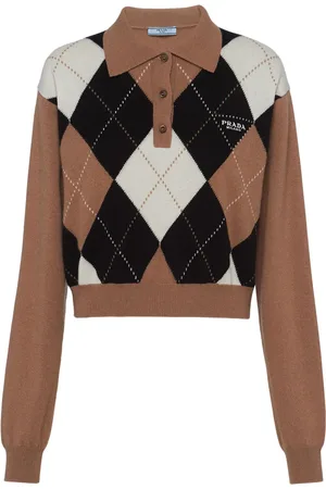 Prada Argyle-intarsia cashmere polo top