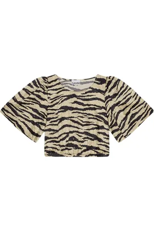 Ganni Zebra-print crinked cropped T-shirt
