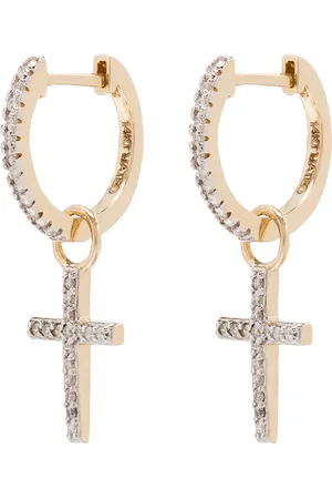 Mateo 14kt yellow cross huggie earrings