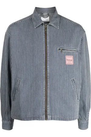 haikure Striped zipped cotton shirt jacket