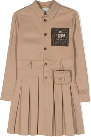 Fendi Logo-embroidered pleated shirt dress