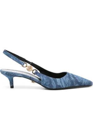 VERSACE 40mm Barocco-print denim pumps