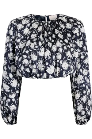 Cinq A Sept Kamala graphic-print crop blouse