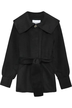 Ganni Belted-waist wool-blend jacket