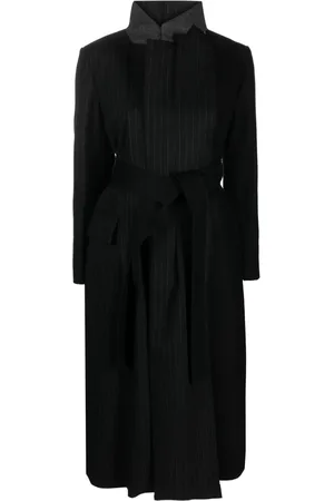 SACAI Belted pinstripe-pattern wool coat