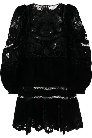 SEA Eliana lace-detail velvet minidress