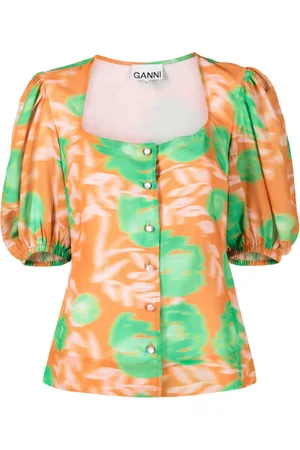 Ganni Floral-print crepe blouse