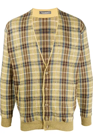 Issey Miyake 1980s checkered V-neck cardigan