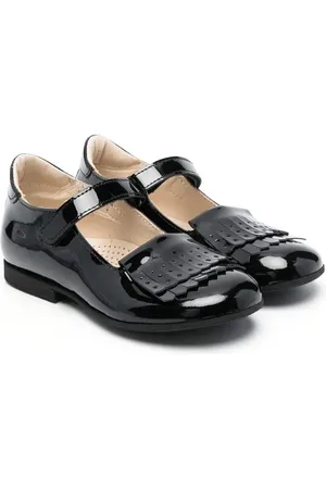 GALLUCCI Fringe-panel patent ballerina shoes
