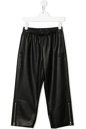 Maison Margiela Logo-embroidered faux-leather trousers