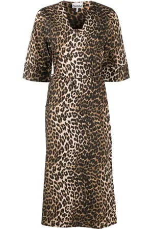 Ganni Leopard-print tied-waist midi dress
