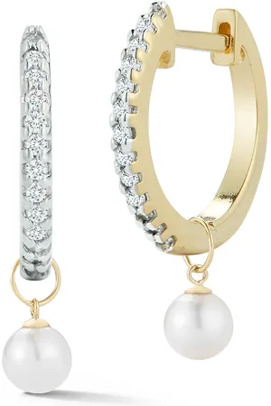 Mateo 14kt yellow diamond detachable drop pearl huggie earrings