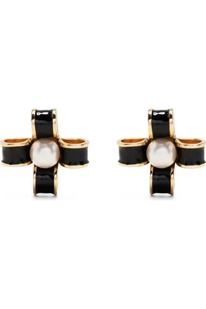 CHANEL Enamel-detailed faux-pearl clip-on earrings