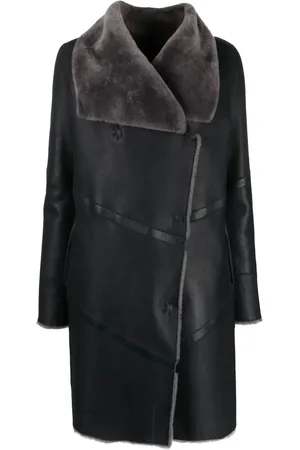 LISKA Off-centre fastening fur coat