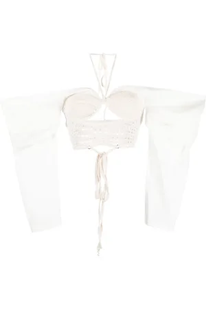 The Mannei Draped-sleeves crochet-knit blouse