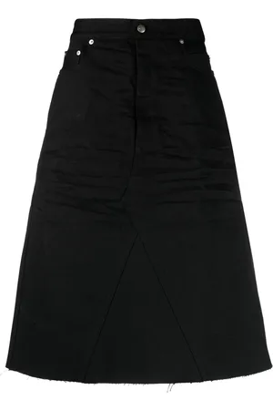 Rick Owens Distressed-finish knee-length denim skirt