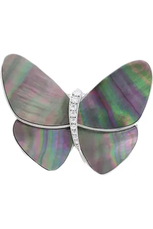 Van cleef 2010s 18kt white gold Envolées Précieuses Papillon mother of pearl diamond brooch