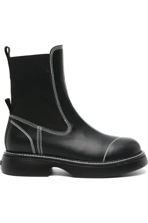 Ganni Topstitched leather Chelsea boots