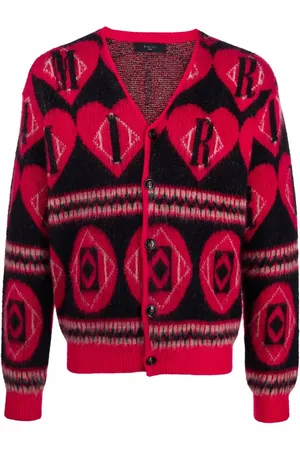 AMIRI Logo heart intarsia-knit cardigan