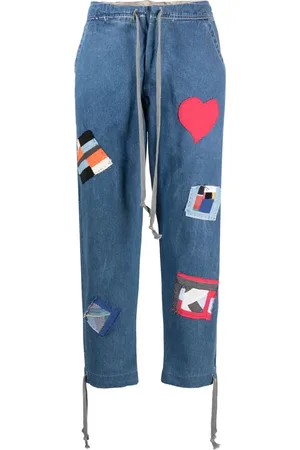 GREG LAUREN Patch-detail drawstring jeans